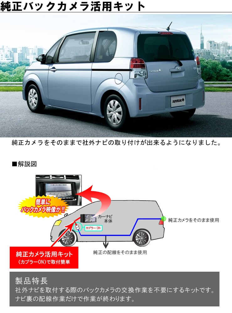 トヨタ スペイドNSP141/NCP141,145 （H24.7〜） 用 純正バックカメラ活用キット :  backcamera-junkatukit-003 : カーブティックイフ - 通販 - Yahoo!ショッピング