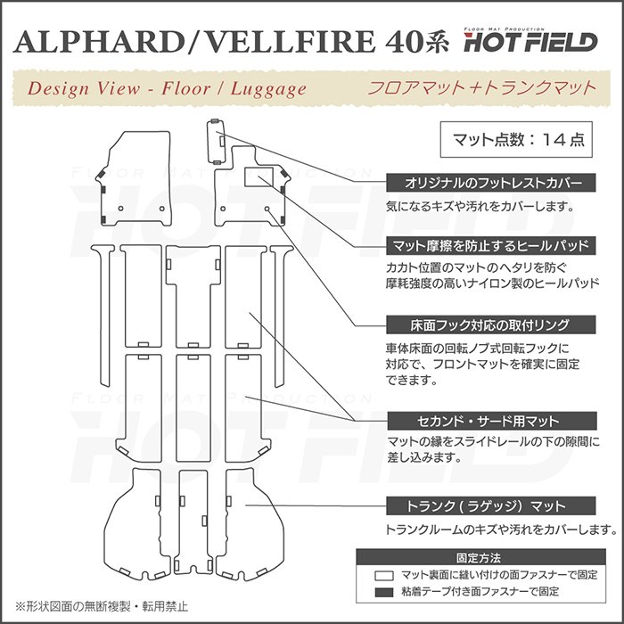 トヨタ 新型 アルファード ヴェルファイア 40系 フロアマット＋トランクマット ラゲッジマット 重厚Profound HOTFIELD 光触媒抗菌加工 送料無料｜carboyjapan｜04