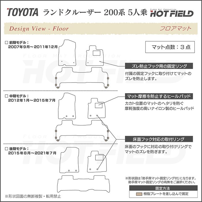 トヨタ ランドクルーザー 200系 フロアマット 5人乗 ◆ カーボンファイバー調 リアルラバー HOTFIELD  送料無料｜carboyjapan｜07