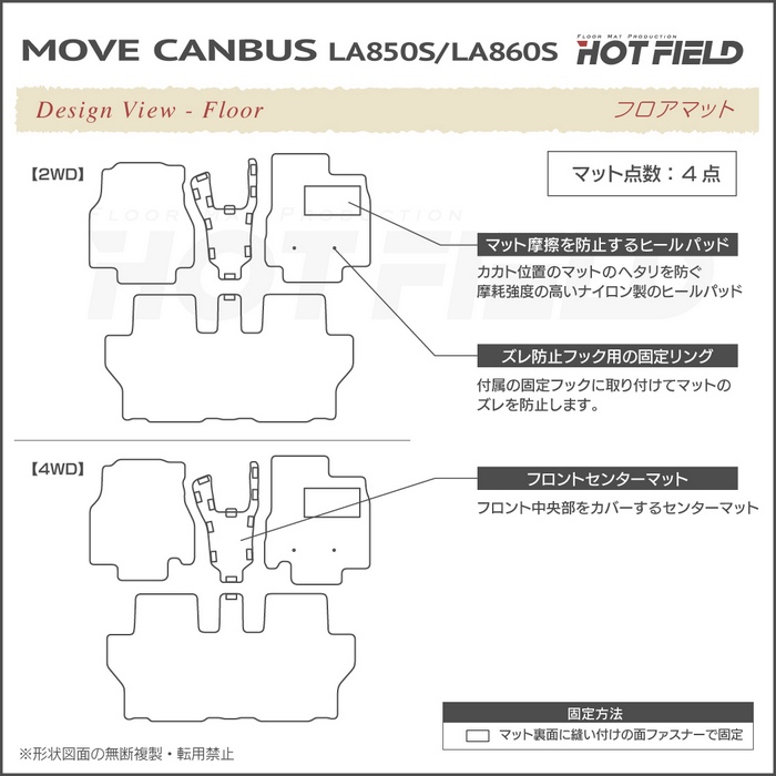 ダイハツ 新型 ムーヴキャンバス ムーブキャンバス LA850S LA860S フロアマット 車 マット カーマット カーボンファイバー調 リアルラバー HOTFIELD 送料無料｜carboyjapan｜07