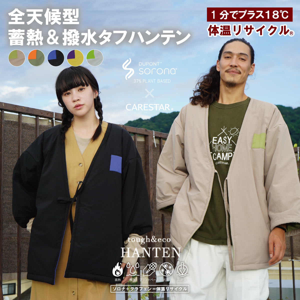 1分でプラス18℃まで暖くなる撥水加工のタフなハンテン4