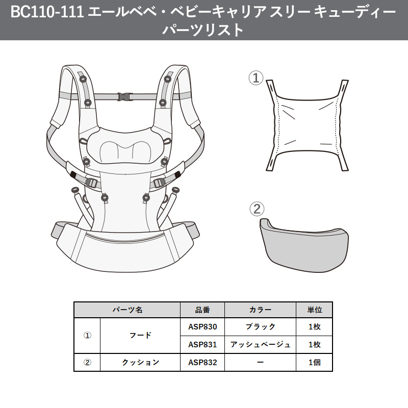 エールベベ AILEBEBE 抱っこ紐 補修パーツ ASP832 クッション ベビー