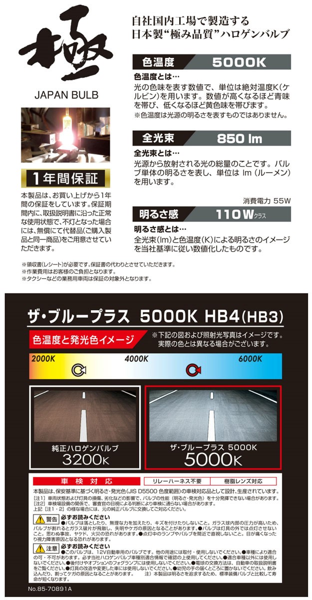 GIGA 車 ハロゲン ヘッドライト BD629N ザ・ブループラス5000K HB4/3