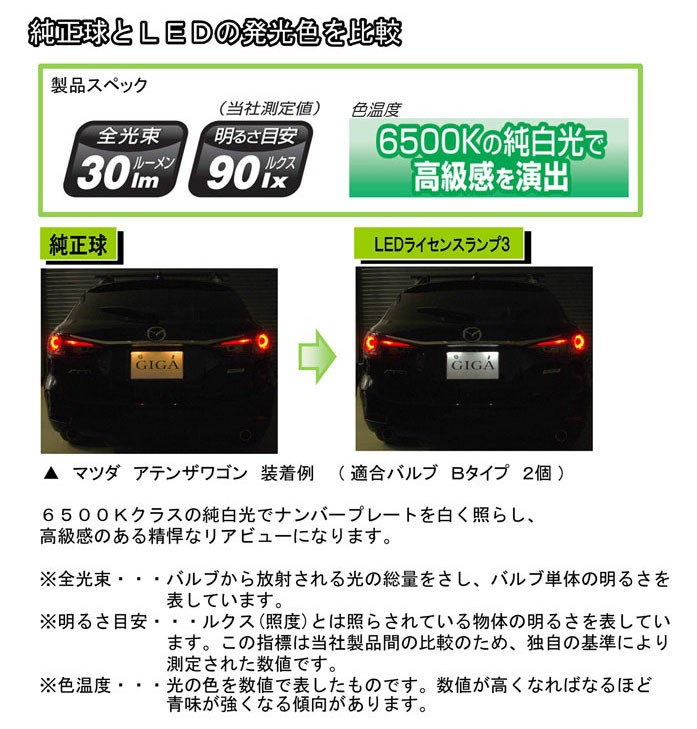 GIGA 訳あり 車 ナンバー灯 LED T10 BW146 ライセンス ランプ 6500K