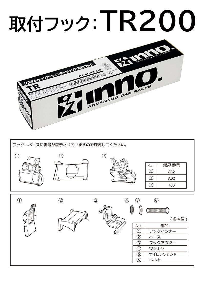 INNO ベーシックキャリア 取付フック イノー TR200 三菱