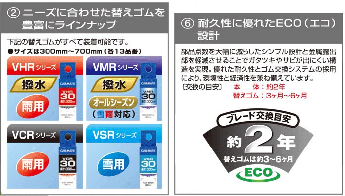 ワイパー替えゴム カーメイト VHR70 Vクリア撥水替えゴム 雨用700mm フラットワイパー撥水替えゴム（アウトレット）carmate  :vhr70:カーメイト 公式オンラインストア - 通販 - Yahoo!ショッピング