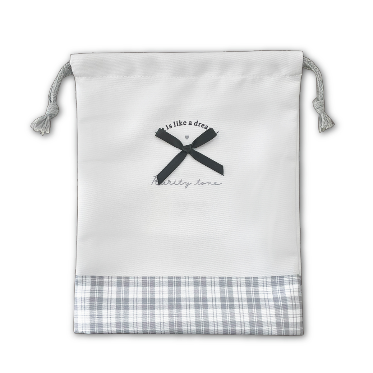 CRUX（クラックス） 巾着 マチ付き リボン グレー 巾着袋 シワになり