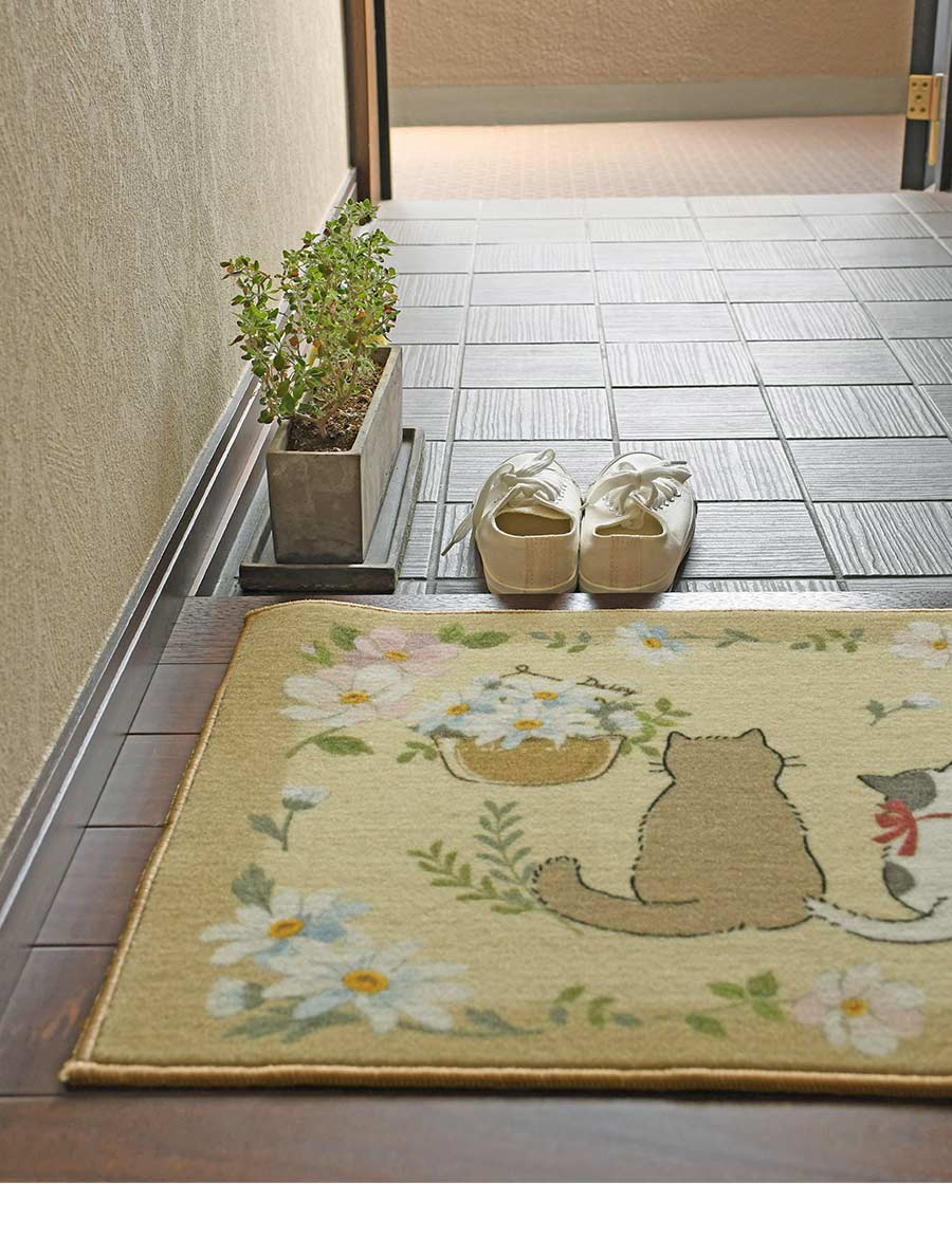 玄関マット スリーキャットフラワー 44×75 cm 洗える 滑り止め 屋外 室内 兼用 大人かわいい 猫 ネコ デザイン 送料無料  :f-flower-4475:イシバシカーペット - 通販 - Yahoo!ショッピング