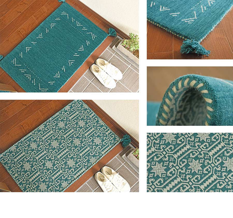 【美品】定価3万円インド製キルトマット MORIYOSHI（モリヨシ） 玄関マット ダブルフェイス 50×80 cm インド製