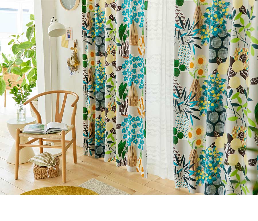 スミノエ 既製カーテン フラワーポット 幅 100×丈 178 cm 1枚入 遮光