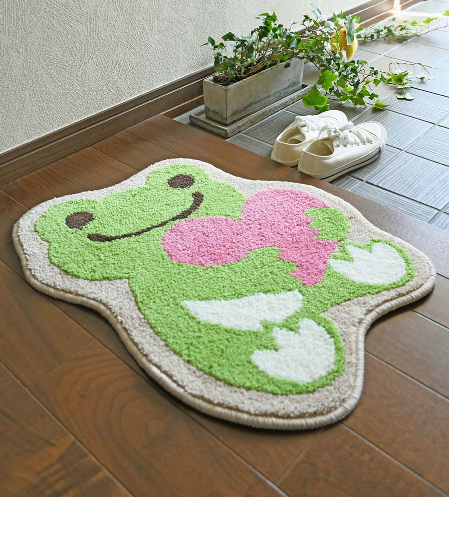 玄関マット かえるのピクルス ハート 60×46 cm 変形 洗える 滑り止め
