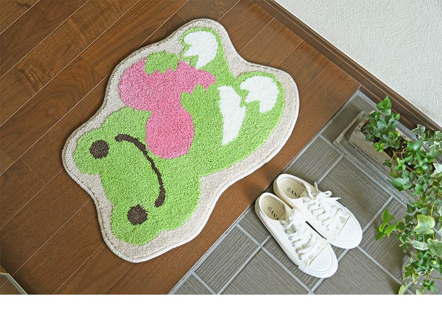 玄関マット かえるのピクルス ハート 60×46 cm 変形 洗える 滑り止め