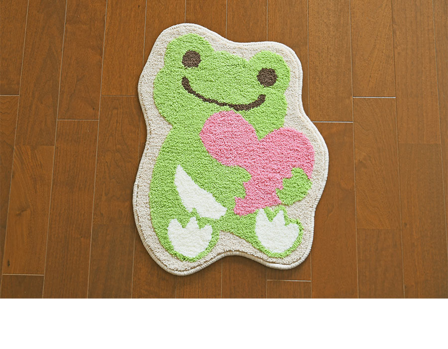 玄関マット かえるのピクルス ハート 60×46 cm 変形 洗える 滑り止め