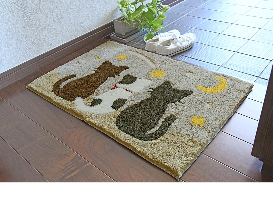 玄関マット スリーキャット流れ星 45×70 cm 滑り止め 大人かわいい 猫