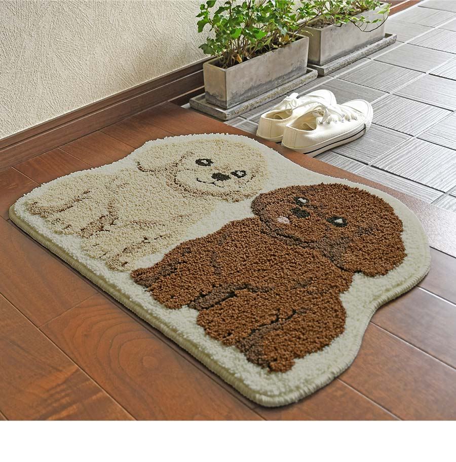 玄関マット ツインプードル 46×62 cm 洗える 滑り止め 大人かわいい 犬