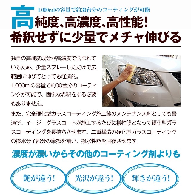 イージーグラスコート 1000ml 簡単 超撥水 大容量 30回分 業務用 ガラスコーティング剤 ワックス 車 コーティング プロ ガラス系