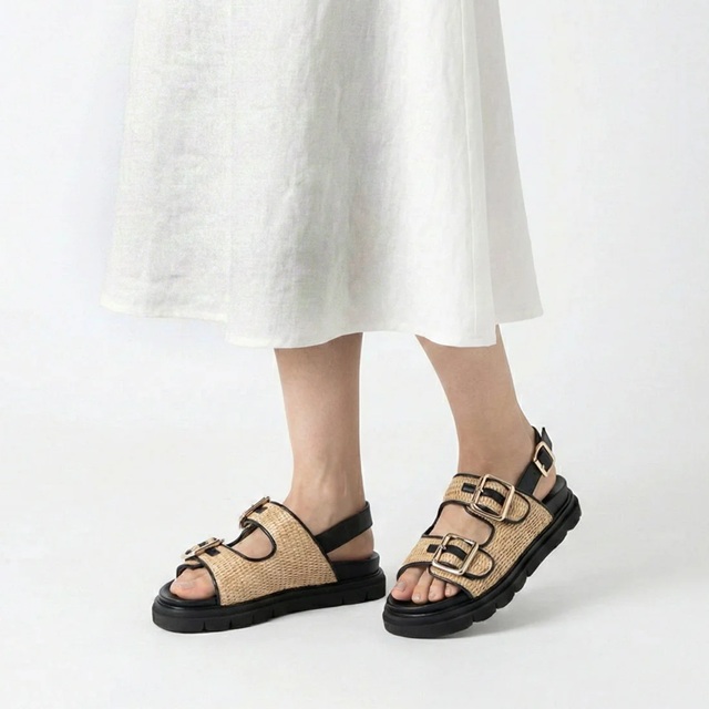 39,600円 新品【ルカ グロッシ】メッシュデザイン レザーサンダル 24.5 Luca Grossi ルカグロッシ サンダル レディース レザー ラフィア