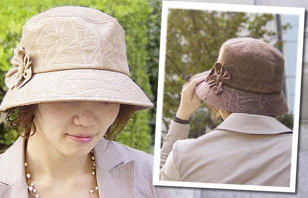 キャロン国- クロッシェ帽子 レディース レディス ポケッタブル クロシェ 折りたたみ コサージュ付 遠赤外線加工 ウォーム