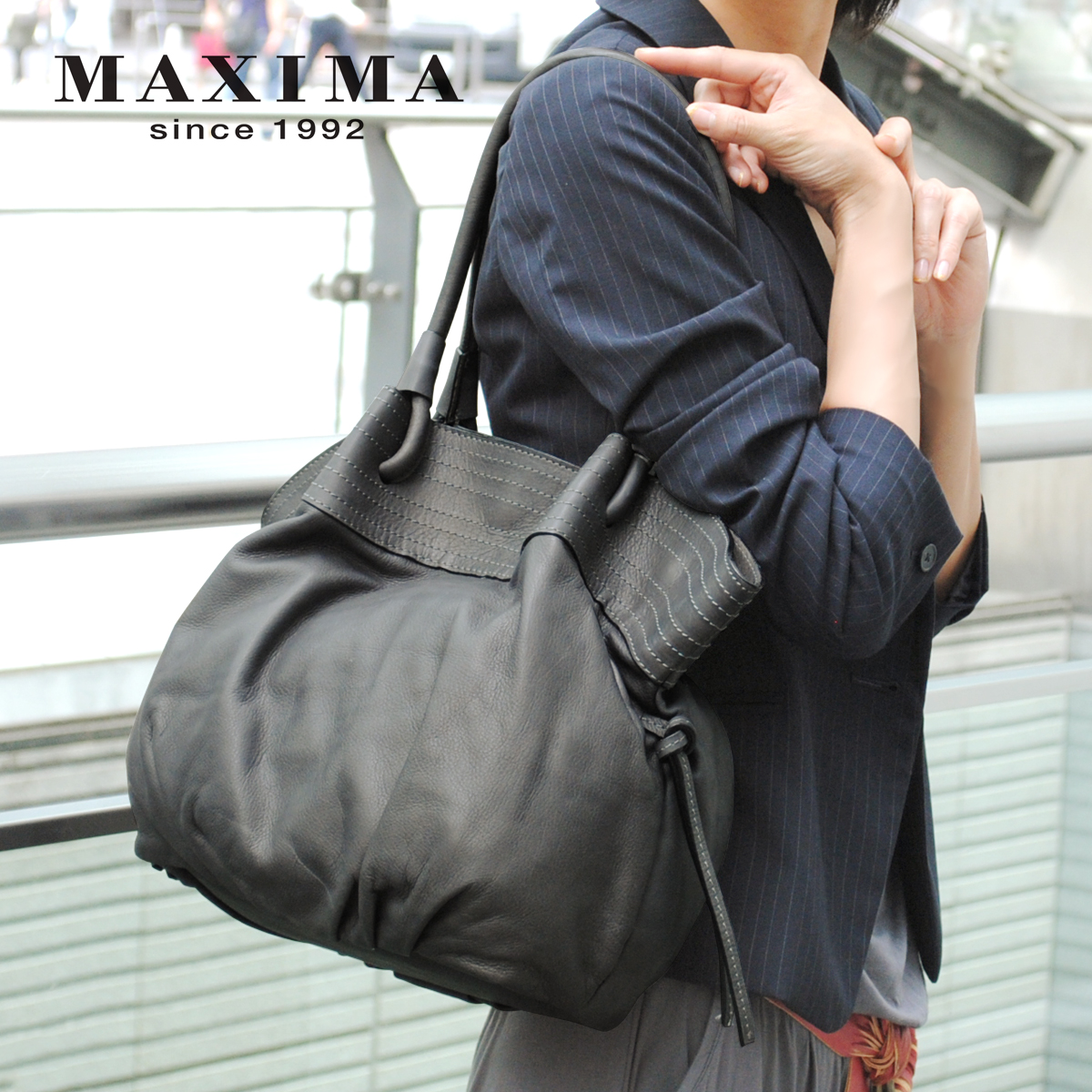 MAXIMA ショルダーバッグ レディース 本革レザー 巾着バッグ バルーン 