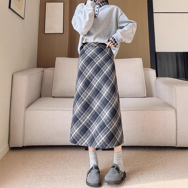スカート 裏起毛 タイトスカート チェック柄 スリット ペンシル 