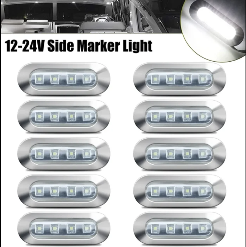 12V 24V 兼用 高輝度 LED 4連 10個セット 内蔵 カラーレンズ 小型 汎用 クロームメッキ マーカーランプ サイドマーカー 防水型 トラック 乗用車 等に |  | 01