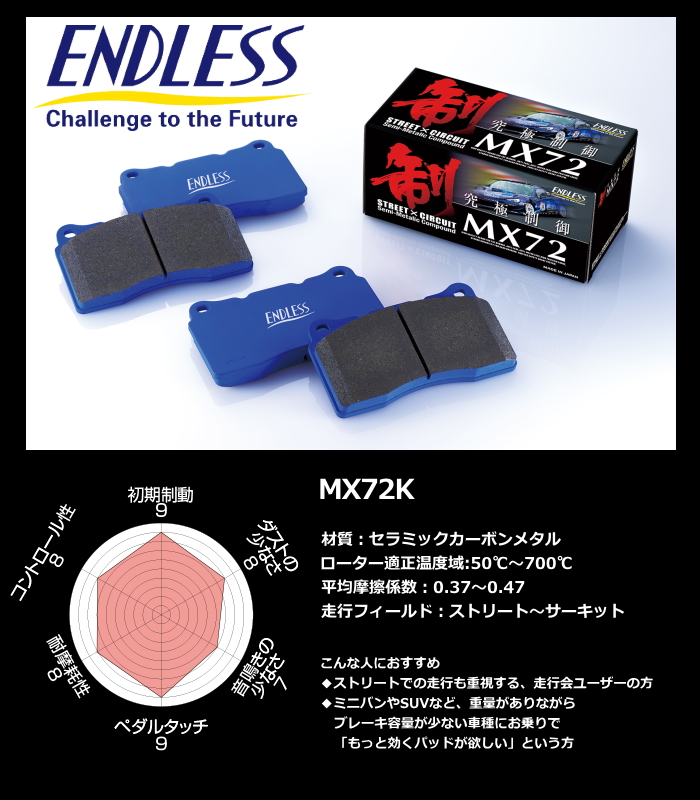 ENDLESS [EP091] MX72K フロント ブレーキパッド ホンダ ゼスト JE1/2