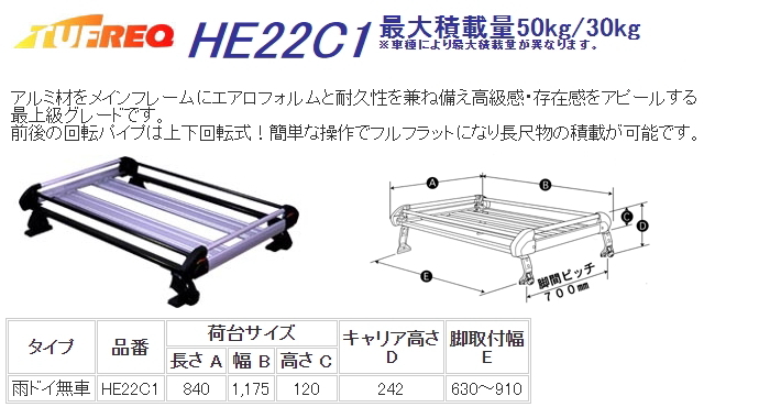 TUFREQ ルーフキャリア Hシリーズ 4本脚 HE22C1 マツダ ファミリアバン