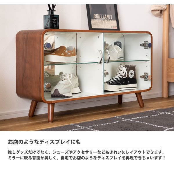 コレクションキャビネット ロータイプ 幅80 おしゃれ 北欧 シェルフ リビング収納 ワイド ガラスケース ディスプレイ PT-613 BR/NA コレクションシェルフ ロー_7