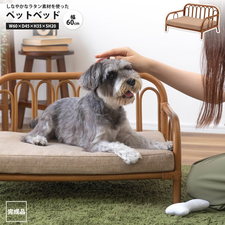 ペットベッド ペット用ミニベッド 60 x 40 ラタン おしゃれ クッション付き 犬用 猫用 小型 PET-68 ペット ベッド