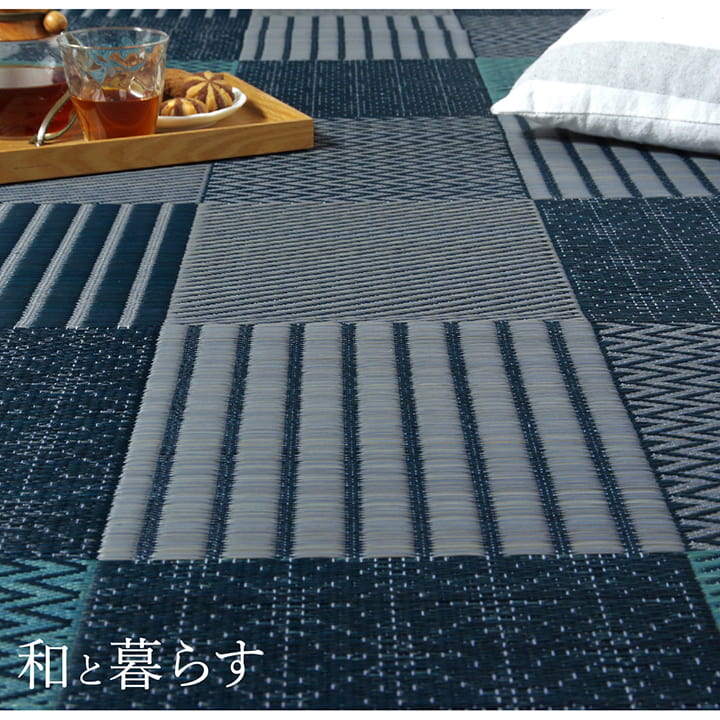 京刺子 い草 ござ 花ござ 国産 日本製 上敷き 和室 敷物 カーペット ラグ 本間 モダン パッチワーク お手入れ簡単 夏_3