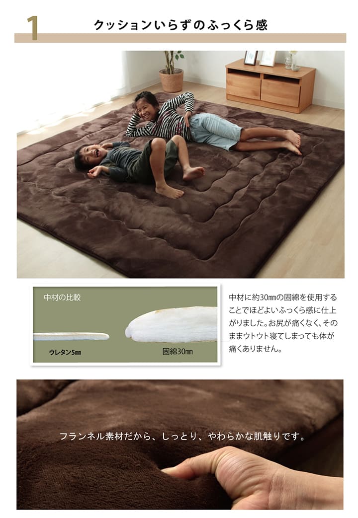 大判ドーク こたつ敷布団 こたつ敷き カーペット ラグ ふっくら ボリュームラグ 防音性 保温性 シンプル 無地 洗える 手洗い_3