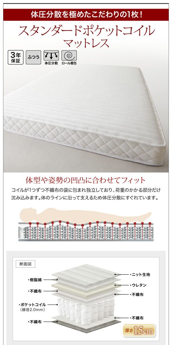 【新品 送料込み】 棚 コンセント付き収納ベッド 国産カバーポケットコイルマットレス付き シングル 【AAA9452275876】(34549円)