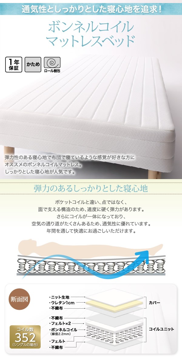 ベッド クイーン 脚22cm 脚付マットレス ボンネルコイル おしゃれ 脚 