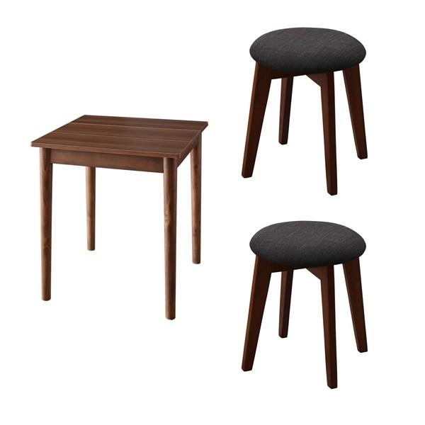 3点セット テーブル+スツール2脚 ブラウン W68 幅68cm コンパクト