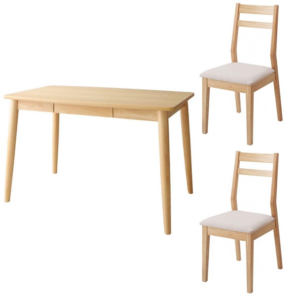 新品☆ダイニング3点セット ダイニングテーブル チェア2脚 北欧風 コンパクト 3点セット テーブル+チェア2脚 W115 ナチュラル デスクにも使える
