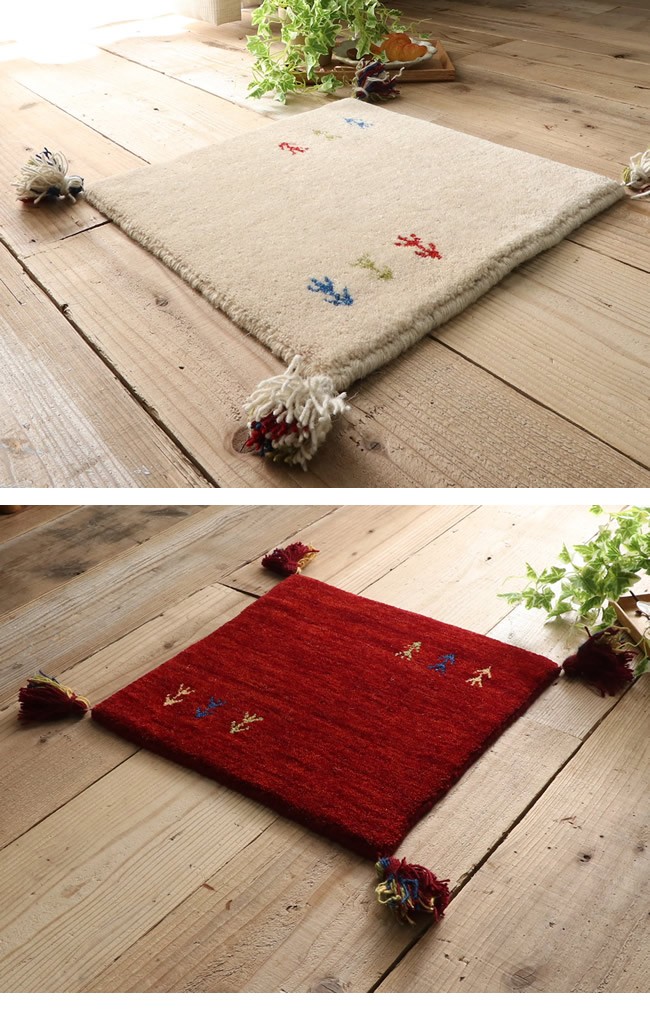 マット 約40x40cm ラグ ミニマットサイズ ウール100% インドギャッベ