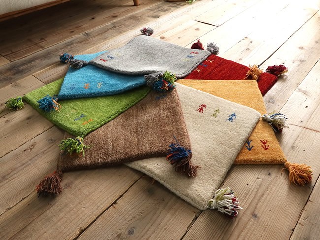 マット 約40x40cm ラグ ミニマットサイズ ウール100% インドギャッベ