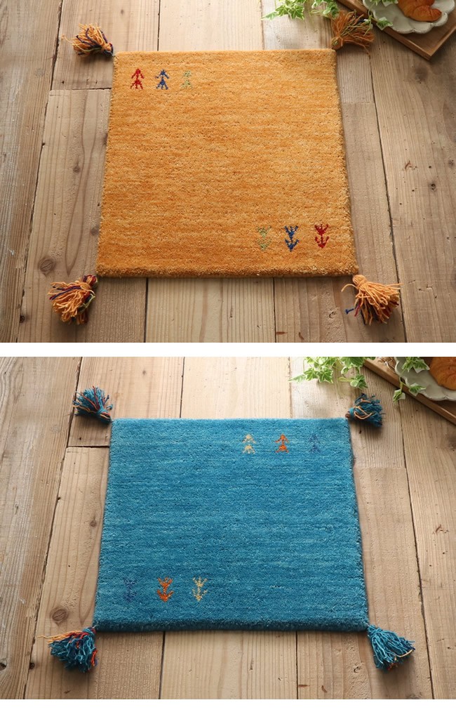 マット 約40x40cm ラグ ミニマットサイズ ウール100% インドギャッベ