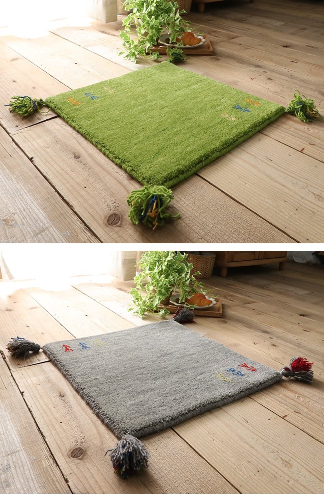 マット 約40x40cm ラグ ミニマットサイズ ウール100% インドギャッベ