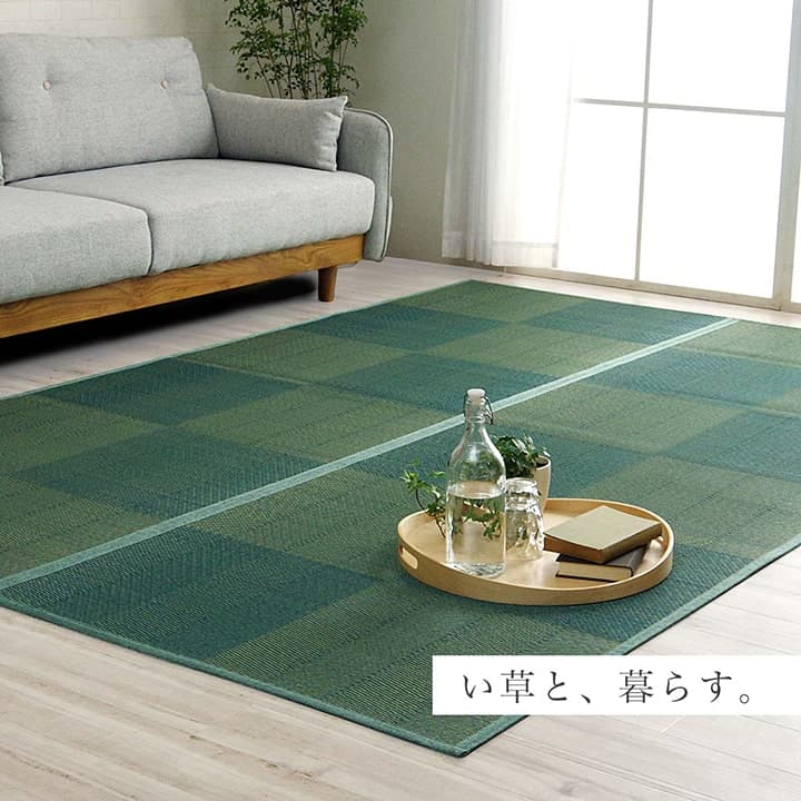NDXルネ い草 ござ 花ござ 上敷き 和室 敷物 カーペット リビング フローリング 格子柄 ナチュラル シンプル お手入れ簡単 夏 抗菌防臭_1