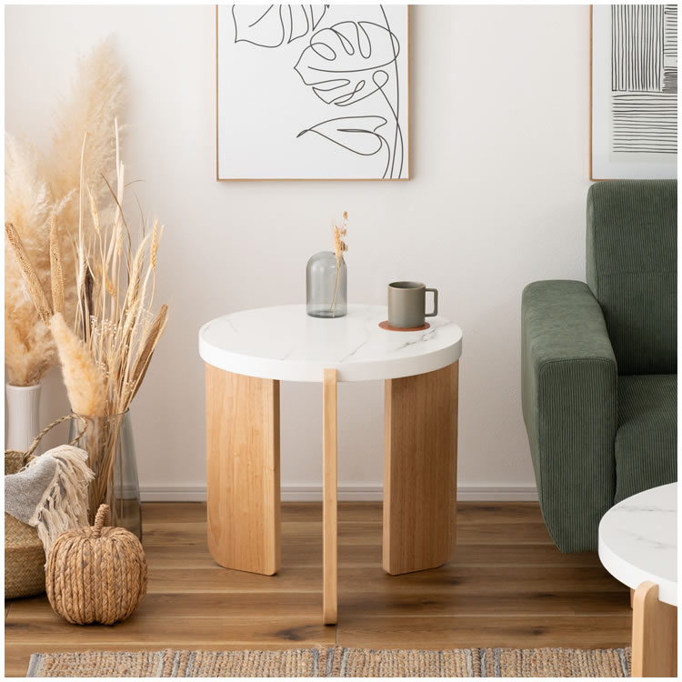 サイドテーブル おしゃれ 幅53 大理石調 石目調 円形 丸型 ラウンド