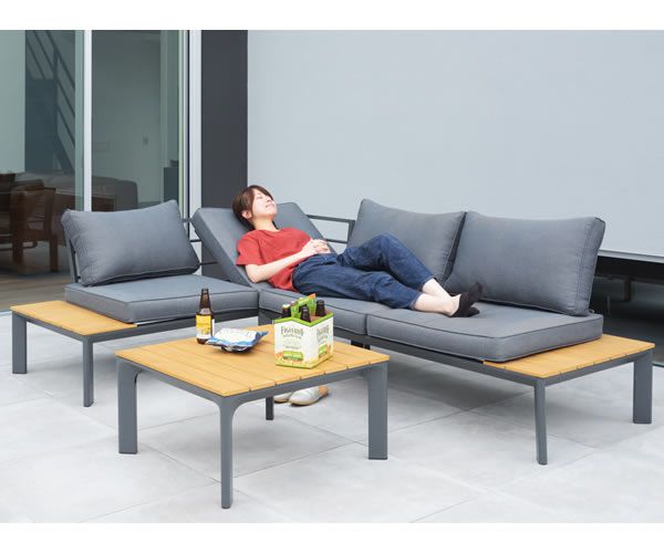 ガーデンコーナーソファー + テーブルセット ダークグレー 特殊大型