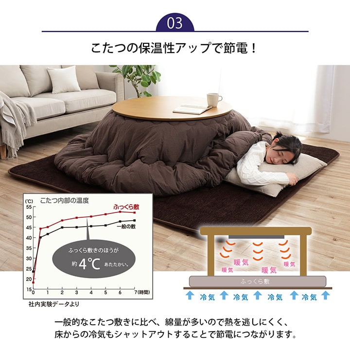 撥水モデルノ こたつ敷布団 こたつ敷き カーペット ラグ 撥水 ふっくら ボリュームラグ 防音性 保温性 国産 日本製 シンプル 無地_5