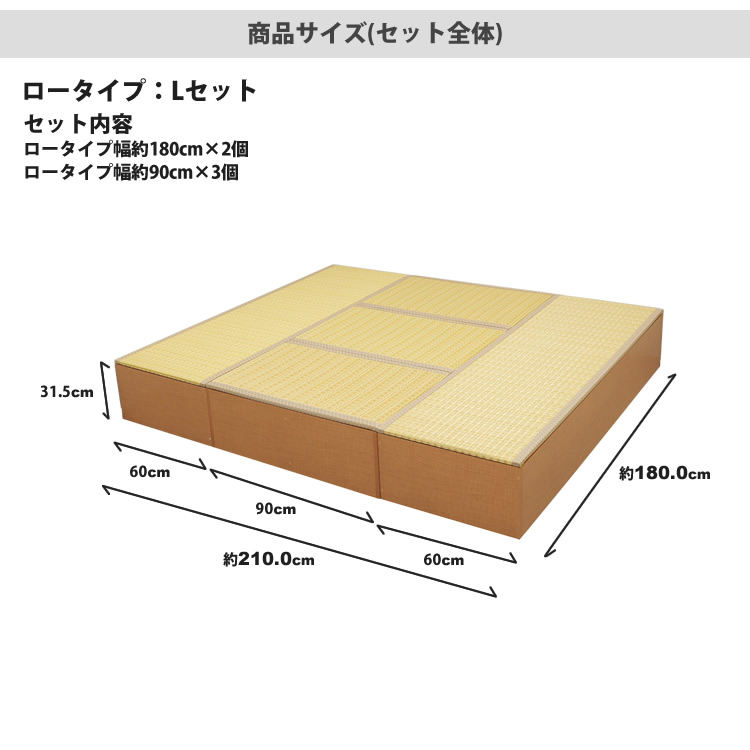 PP畳ユニットLセット ロータイプ 180x2+90x3 高さ31 奥行60 畳収納