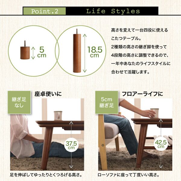 【最安値挑戦中】 こたつテーブル 高さ調整 棚付きデザインこたつテーブル 長方形(75×105cm) 【SKC6960941014】(25443円)