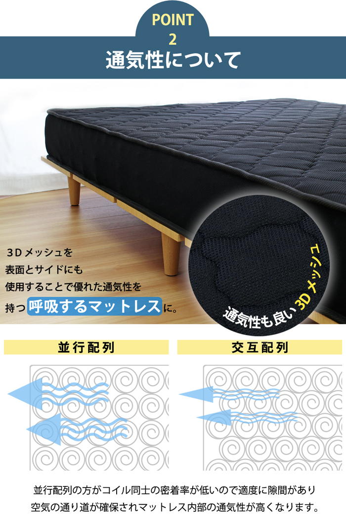 マットレスのみ クイーン ポケットコイル 160cm Qサイズ マット ポケットコイルマット 通気性 高耐久ウレタン ポケットコイルマットレス_4