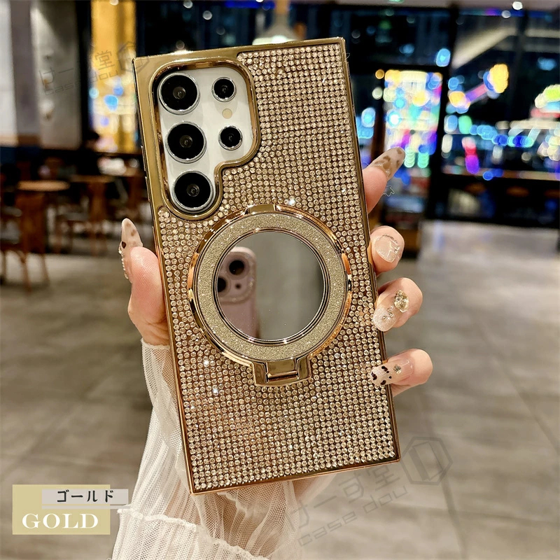 鏡付き Galaxy S25 5G ケース キラキラ MagSafe対応 大人かわいい
