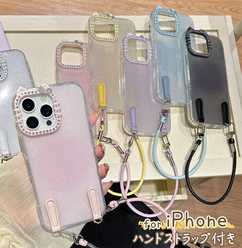 手首 落下防止 ストラップ付き iPhone 16 15 14 13 12 Pro MAX ケース