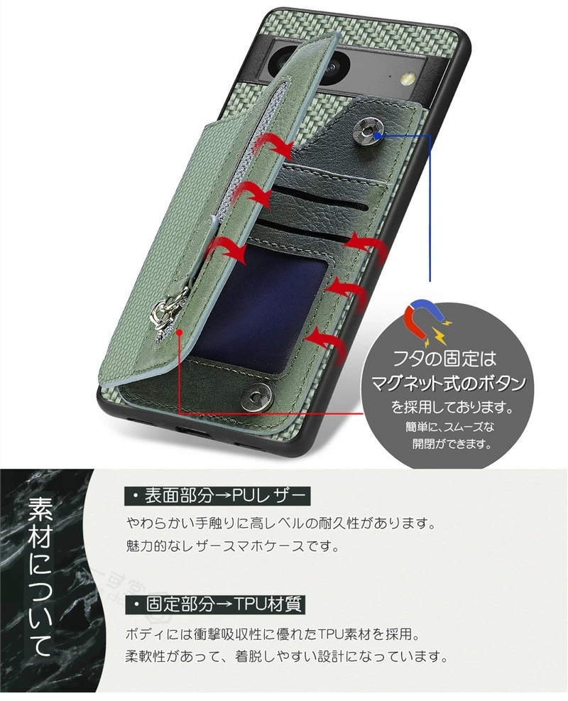 コインケース付き Google Pixel 8A 7a 6a 9A 10a Pro 携帯ケース