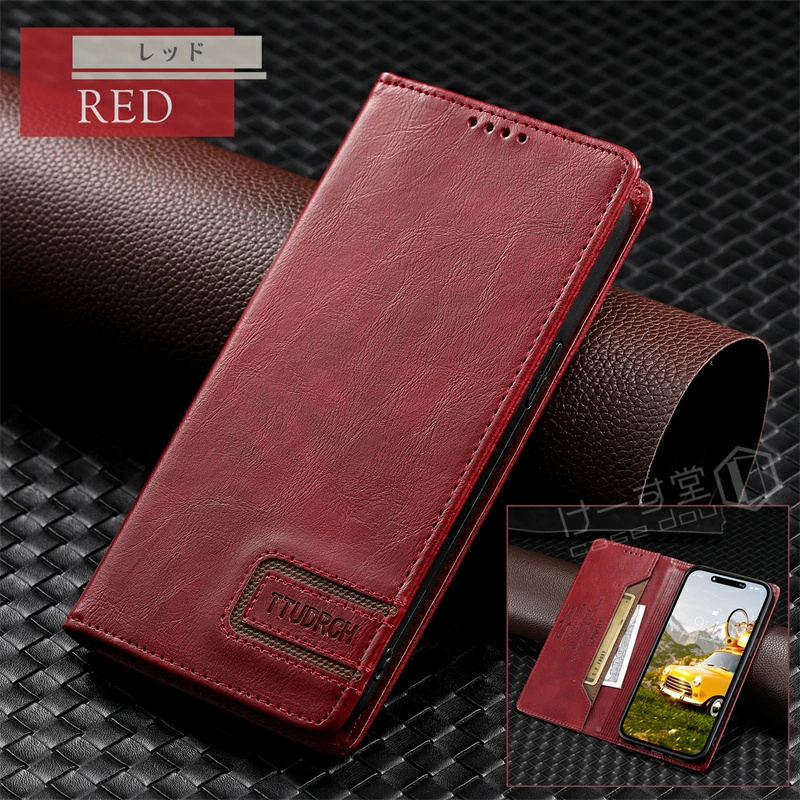 ☆レッド PUレザー 手帳型ケース ベルトなし マグネット Google Pixel 9 Pro ケース 手帳型 ピクセル8A スマホケース ベルト